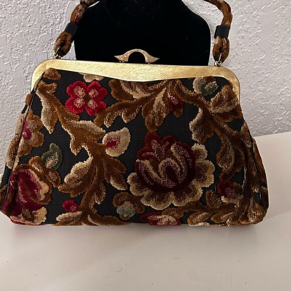Floral Tapestry Handbag Vintage Floral Velvet Tapestry Clutch | Repair Needed - Picture 2 of 11